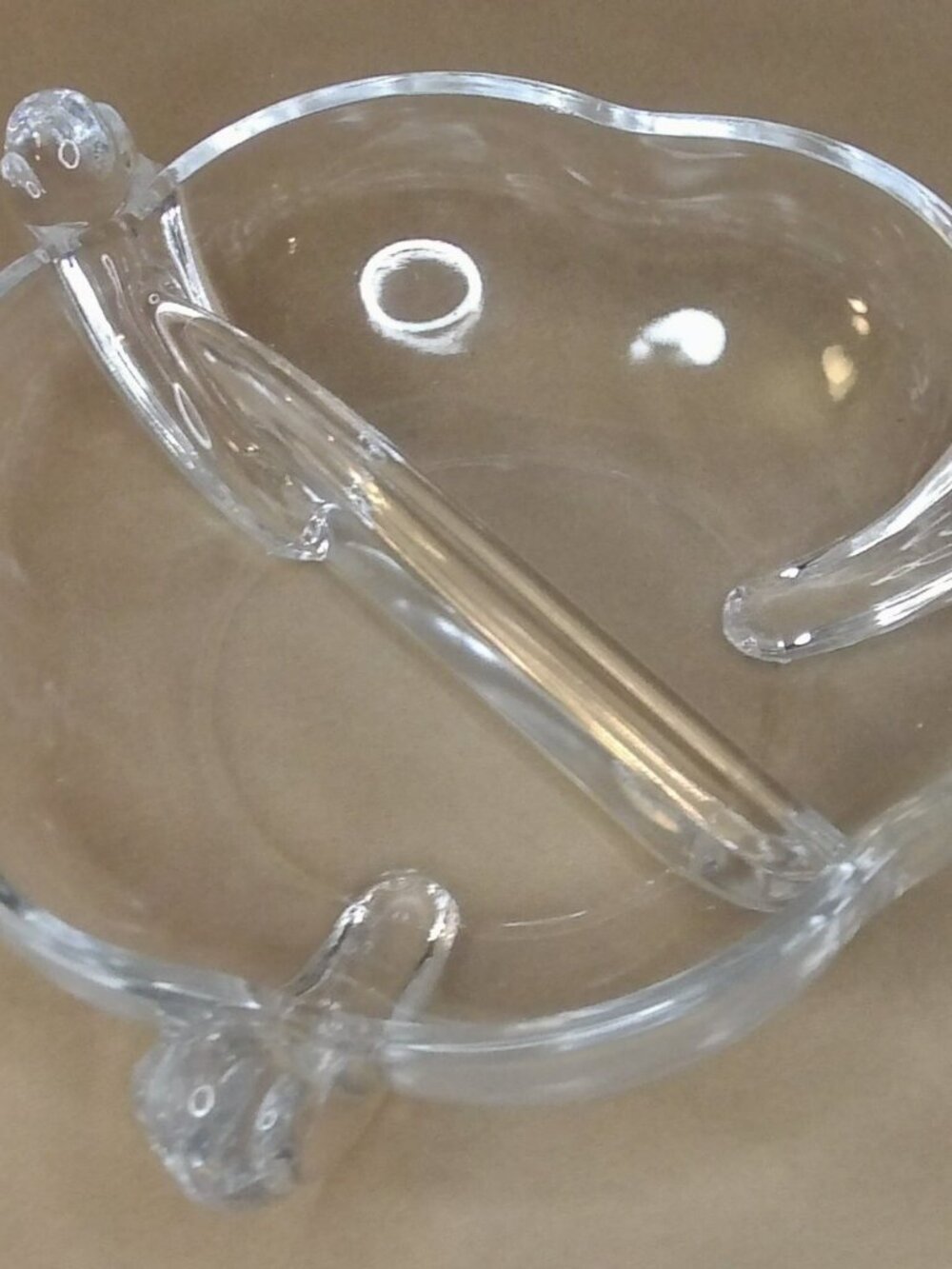 Duncan & Miller Canterbury clear glass 2-part relish dish circa 1940
